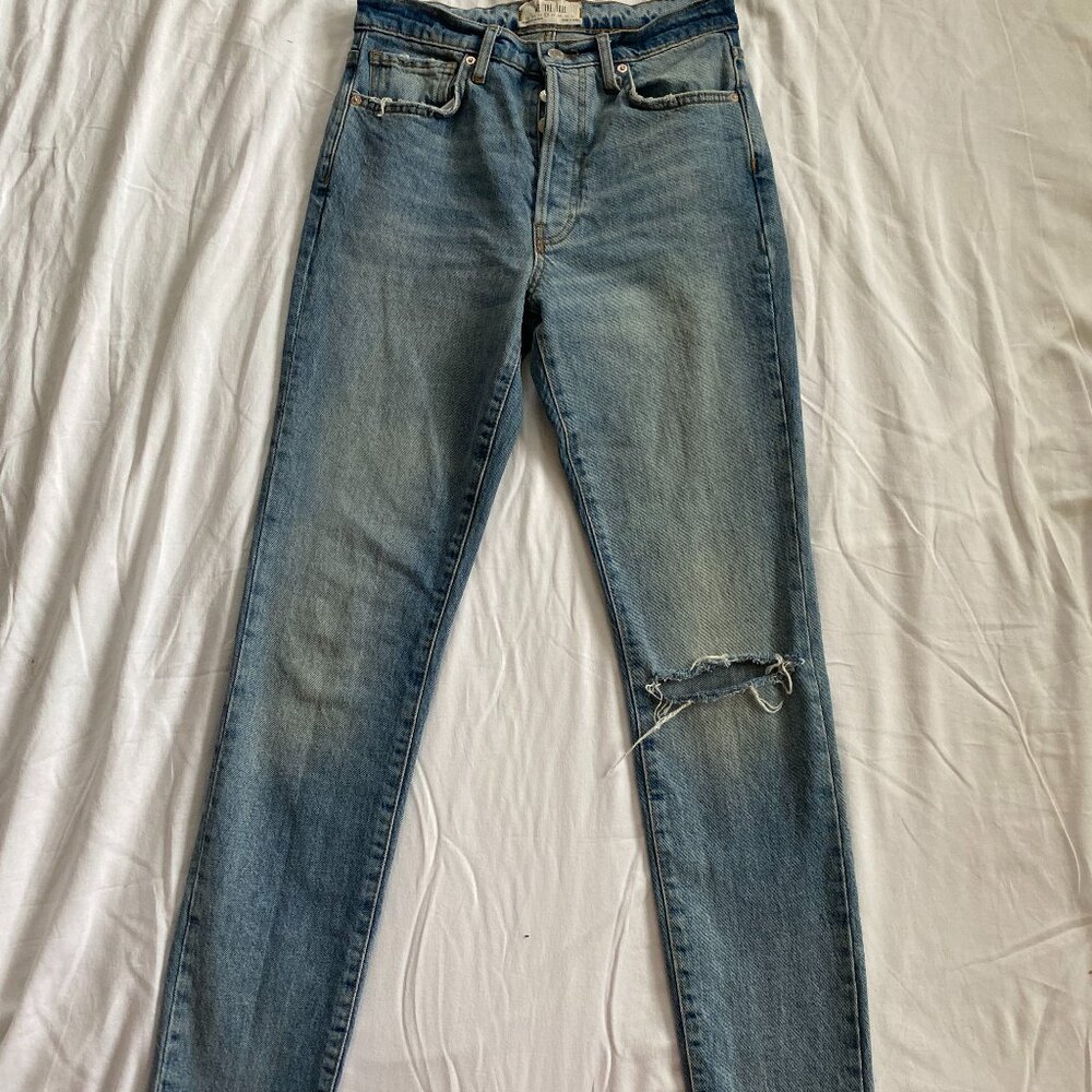 We The Free Jeans ( distressed) Size:27.  Button Fly, one rip in the knee!